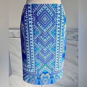 Antonio Melani Geo Paisley Blue Pencils Skirt Sz 6